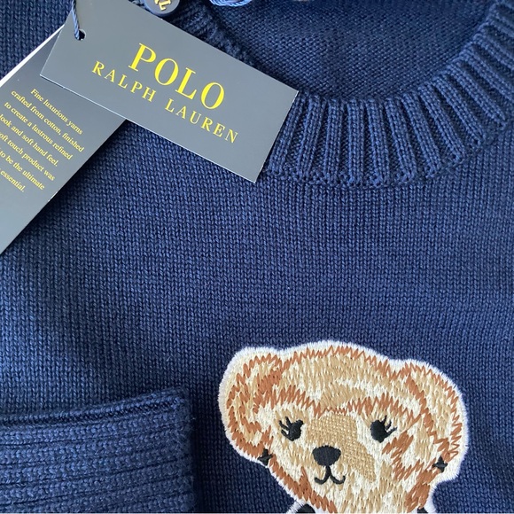 Polo Ralph Lauren Bear Women’s Knit Sweater Navy Blue 2XL Cotton Crew Neck New - Picture 7 of 7